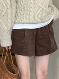 Korean Chic Pants Autumn Vintage Pantalones De Mujer Niche High Waist Pleated Pant Loose Wide Leg Corduroy Shorts Women