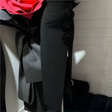 3D Flower Slit Slim Party Long Skirts Fashion High Waist Tight Women Skirt Solid Color Zipper Female Skirt Summer New