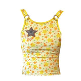 Summer Vintage Tank Tops Y2k Sleevelss Print Star Camis Tops Streetwear 2000s Japanese Crop Tops Beach Wear Retro Tank