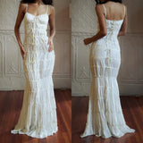 New Summer Chiffon Beige Solid Color Lace-ups Slim Slip Dress Ruffle Chic Party Beach Fashion Long Dress For Women