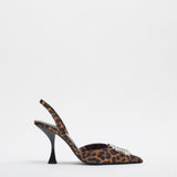 Women High Heels Shoes WSL TRAF ZA Summer Pointed Rhinestones Leopard Print Pump Fashion Travel Stiletto Sandal Woman Shoes