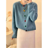 Japanese Sweet and Fresh Round Neck Colorful Button Knitwear Coat Academy Style Western Versatile Sweater Women's Cardigans