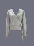 Pbong  New Autumn Winter Elegant Short Knitwear Women's Base Layer V-Neck Cross Strapless Street Style Fashion Pure Color