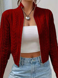 Zip Up Crop Cardigan for Women Boxy-fit Zipper Front Cable Knit Sweater Jacket Autumn Winter Teen-girl Y2K Outfit