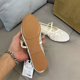 Pbong  Fashion Floral Embroidery Mesh Mary Janes Women Ballet Flats Comfortable Soft Soles Summer Casual Loafers Female Walking Shoes