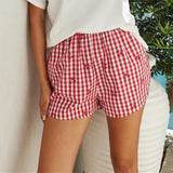 y2k Lounge Shorts Women Summer Cute Cherry Plaid Print Elastic Waistband Pajama Shorts 2000s Clothing Beach Streetwear