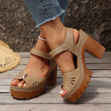 Pbong  Plus Size Women's Casual Sandals, Thick-Soled High Heel Sandals, Versatile Chunky Heel Retro Thick-Soled Sandals