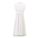 Fashion Casual Women Dress With Belt Single Breasted Simple Elegant Summer Long Dress New Casual Chic Female Clothing