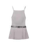 Backless Streetwear Short Dress Hotgirl Double Belt Gray Tight Women Dress Fashion Square Collar Sleeveless Pleat Dress 2025 New