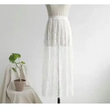 2 Length Elegant Black Skirt White Lace Transparent Long Tulle Skirt Ladies Elastic High Waist Beach Midi Skirt