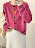Japanese Sweet and Fresh Round Neck Colorful Button Knitwear Coat Academy Style Western Versatile Sweater Women's Cardigans