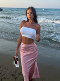 Autumn Winter Burgundy Satin Skirt Women Party Silk Skirt High Waist Straight Long Faldas Mujer Christmas Skirt