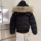 American retro fur collar warm solid color women hooded cotton coat ins winter loose casual slim cotton coat jackets