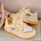 Pbong  Spring Autumn Lemon Sugar Yellow Thick Bottom Sports Shoes High Aesthetic Casual All-Match Flat Women's Shoes Rubber Outsole