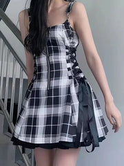 Kawaii Lolita Plaid Mini Dress Gothic E Girl Y2k Dresses Ulzzang Sweet Aesthetic Sets Sundress Fairy Grunge Cute Mall Dresses