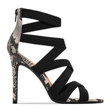 Pbong  Fashionable Snake Skin Pattern Roman High Heels Sandals with Back Zipper Thin Heel Summer New Arrival Large Size Shoes