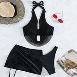 3 Piece Solid Halter Bikini Women Sexy Swimsuit & Beach Skirt Black Swimwear Bathers Bathing Swimming Suit Female Beachwear