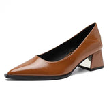 New Thick Heel Shoes High Quality Leather Shoes Shallow Dress Pointed Toe Womens Shoes Shallow Mouth  Women's Pumps