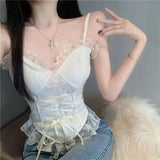 New Y2k Clothes Sexy Crop Tops Women Corset Lace Bandage T-shirt Camisole Woman Sling Tank Top Fashion Sleeveless Waistcoat Gift