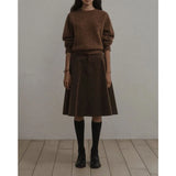 Pbong  Retro Corduroy Midi Skirt Women's Autumn Winter New High Waist A- Line Versatile Five-Quarter Umbrella Skirt Comfortable Casual