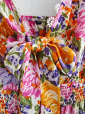Pbong  Floral Printed Strappy Mini Dress Bow Tie Pink Ruffles Sexy Summer Sundress Chic Backless Party Dresses Ladies Vestido