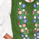 y2k Sweater Vest Women Cozy Stylish Flower Embroidered Crew Neck Sleeveless Knitted Tank Tops 2000s Clothing Streetwear