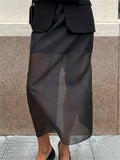 Mesh Sheer Maxi Skirt Women Summer High Waist Patchwork Slim Skirts Solid Y2k Clothes High Street Sexy Fashion Long Skirt 2025