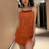 Pbong  Summer Tankhalter Neckfrringed Skort Design Sensibility Niche Sexy Spicy Open-Back Women's Clothing From China Mainland