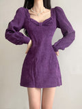 Purple Loose Corduroy Long-Sleeve Dress