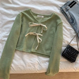 Pbong  Butterfly Knot Short Knitted Sweater Jacket New Design Loose Fit V-Neck Long Sleeve Urban Style Commute Suitable for W...