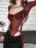Pbong  Spring New Red Spot Print Distinctive All-Match High Street Tight Sexy Hot Cool Women'S Thin Long-Sleeved Jumpsuit