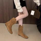 Elegant Comfortable Women's Shoes Autumn Winter Height-increasing Women's Boots Retro Minimalist Midsole Round Toe Boots 44