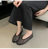 Pbong  Fashion Crystal Women Ballet Flats Mesh Dance Flat Shoes Casual Driving Walking Loafers Espadrilles Ladies Slip-on Lazy Shoes