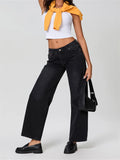 Women's Denim Pants Low Waist Wide Leg Trousers with Pockets Spring Summer Casual Loose Jeans