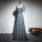 Pbong  Evening Dress New Skirt Femininity Banquet Flash Drill Square Collar Formal Dress Women Elegant Evening Dresses