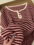 Pbong  Fresh Autumn New Loose Pullovers O Neck Long Sleeve Knit Stripe Lazy Pull Femme All-match Undershirt High Street Knitted