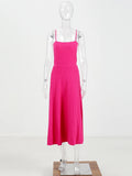 Women's High Waist Knit Dress Sleeveless Pleated Long Dress Casual Vacation Beach Slip Dresses Summer Fashion Female Clothing