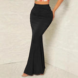 Pbong  New Autumn Solid Bodycon Ruched Long Skirt Women Sexy Elastic Elegant High Waist Mermaid Maxi Skirts Streetwear