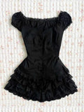 Pbong  Design Gothic Vintage Slim Dress Women's Summer Y2k Hot Girl Black Lace Dresses Female Hepburn Chic Ruffle New Short Dresses