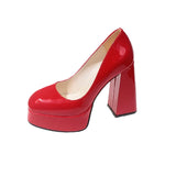 Pbong  Hot Sale Square Heels 10cm Chunky Heels Platform Pumps Double Color Blocking Women Party Dance Pumps