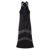 Sexy Halter-neck Black Party Dress New Fashion Lace Patchwork Sheer Women Long Dress Sleeveless Summer Maxi Dress Vestidos