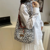 Pbong  Street Style Large Capacity Commuter Tote Bag Women Casual Single Shoulder Fashionable Trendy Leopard Print Handbag