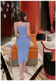 Pbong  Sexy Waistless Knitted SLing Dresses for Summer Women's Dress New Korean V-neck sleeveless Midi wrap buttocks split dress