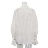 Casual Loose See-Through Shirts Women's Autumn Lapel Long Sleeve Patchwork Blouse Top Streetwear Female Solid Shirts Top