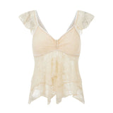 Fairy Coquette Tank Top y2k Women Sheer See Through V Neck Sleeveless Double Layered T Shirt Lace Vest Club Streetwear