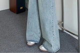 Elastic Waist High Waist Wide Leg Jeans for Women Loose Straight Blue Long Denim Pants Female Fashion Streetwear Jeans