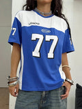 Women's&Men's Summer Streetwear Digital Print T-shirt  Blue Football Jersey Tees O-Neck Loose Breathable Short Sleeve Casual Top