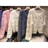 2025 Autumn And Winter heavy industry Women Knitted Cardigan Sweater Coat Imitation mink fur comfortable Female Sweater Jacket
