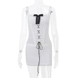 Pbong  Euramerican Sexy Low Bust Thin Lace Slim Fit Women Dress Y2k Front Cross Straps Grunge Punk Clothes Harajuku Spliced Skirts