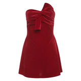 Pbong  Sexy Bow Strapless Dresses for Summer Women's Dress New SKinny High Waist Solid Fashion Slash Neck A-line Mini Dress Woman